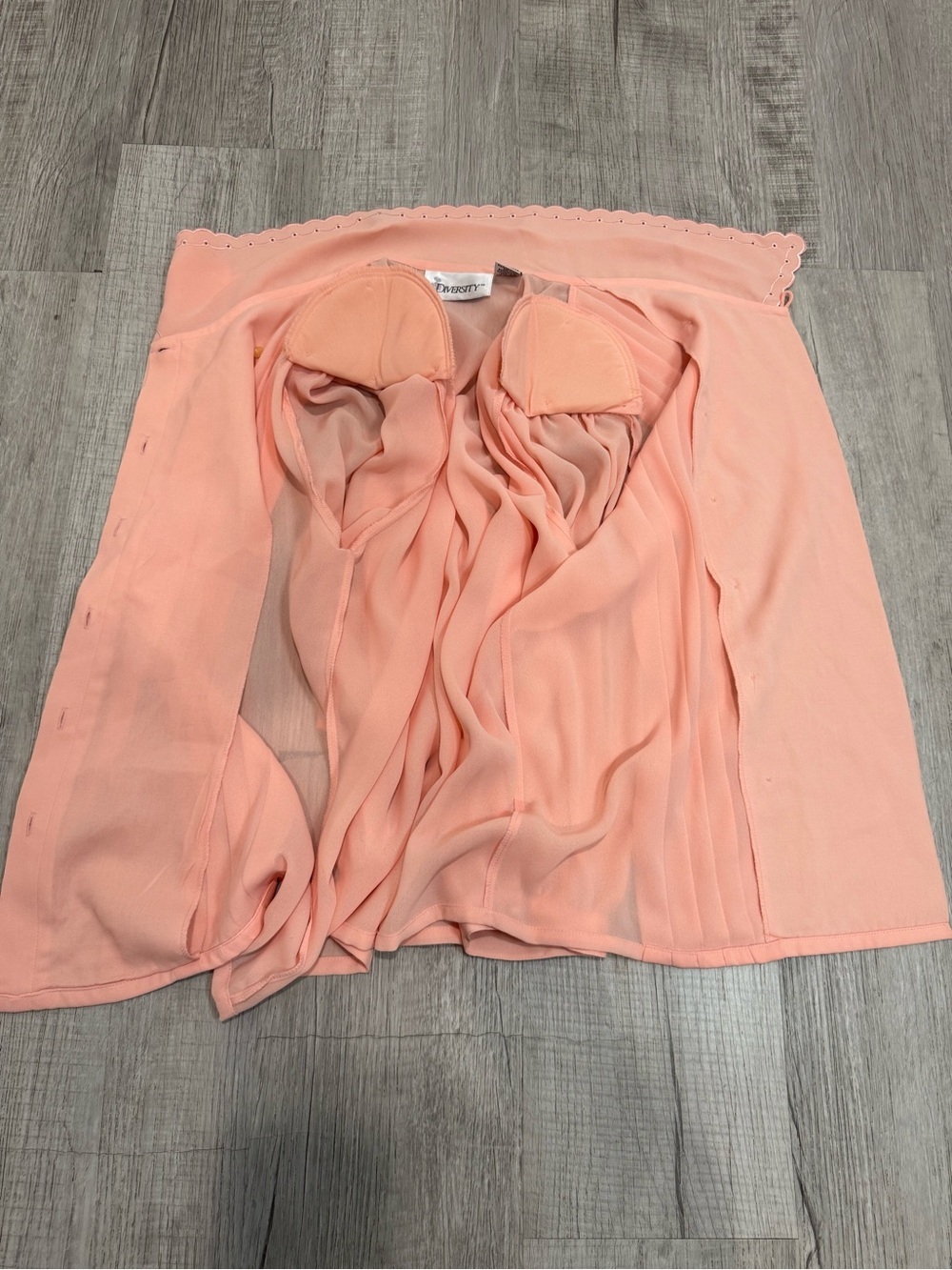 Vtg 80s Diversity Peach Salmon Blouse Pleated Embroidered Collar Sz 12 Korea - Picture 8 of 13